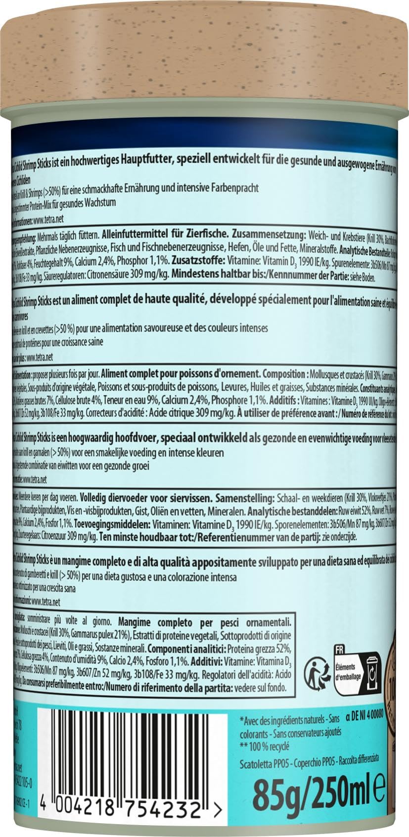 Tetra Cichlid Sticks Nourriture de Base sous Forme de granulés flottants pour cichlidés et Autres Gros Poissons d'ornement (l'emballage Peut Varier)
