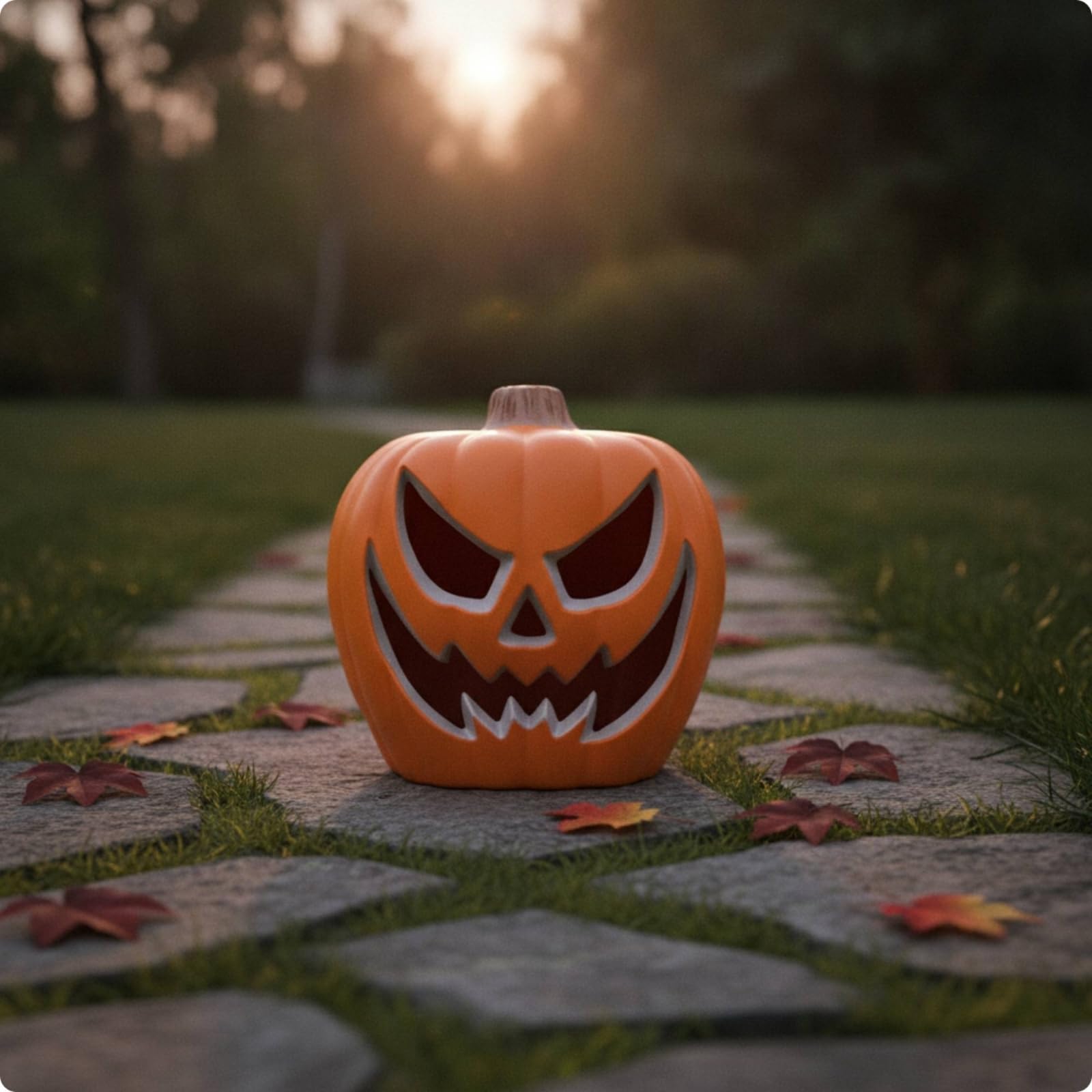 Zucca di Halloween da 50 Cm , 50cm , Zucca Di Halloween Con Faccia Spettrale Effetto Invecchiato