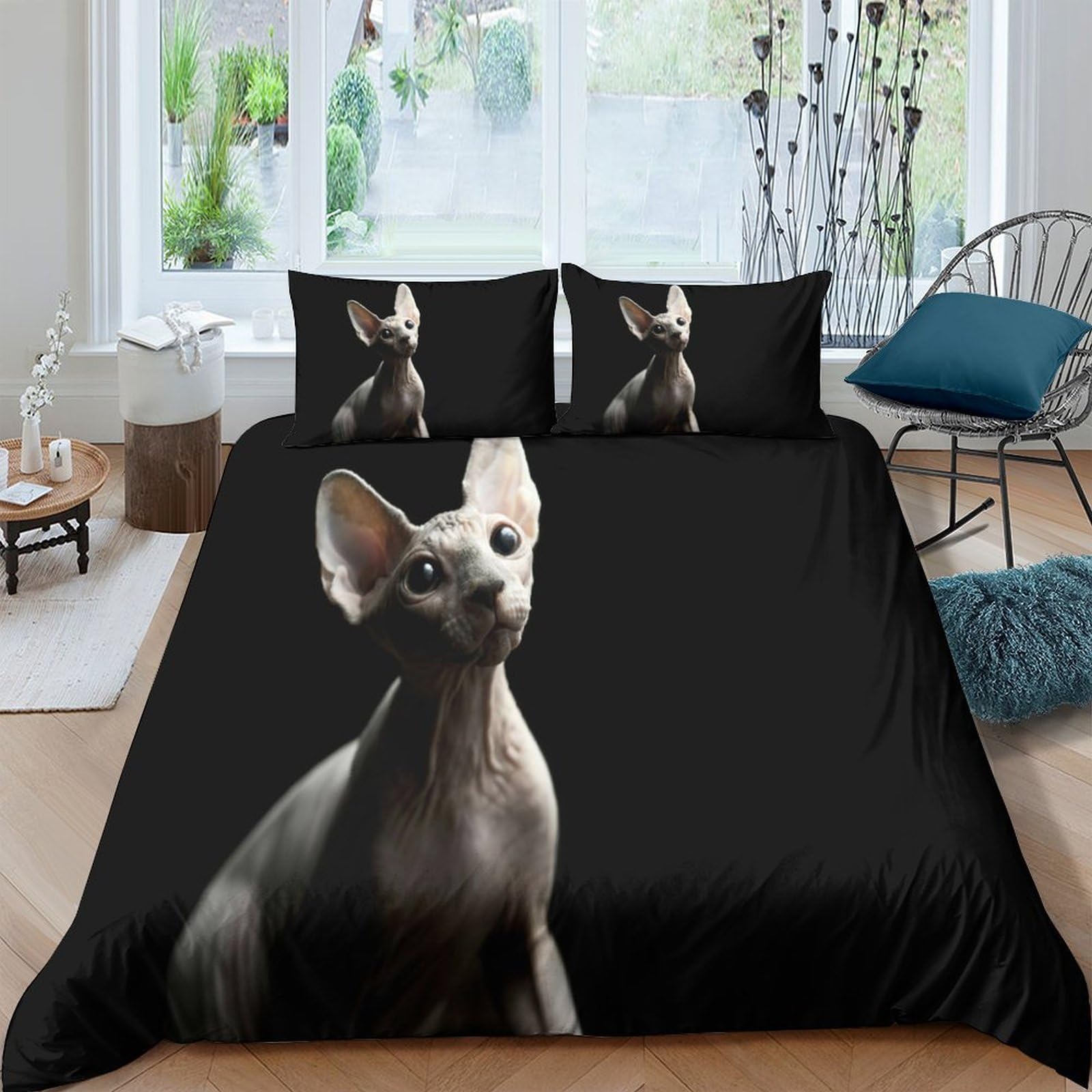 Ctjqhvkz Style-6 3D Printed Sphynx Cat Black Fitted Sheet Microfiber Soft Breathable Animal Bed Cover For Bedroom Dorm Mattress Decor Single（135X200cm）