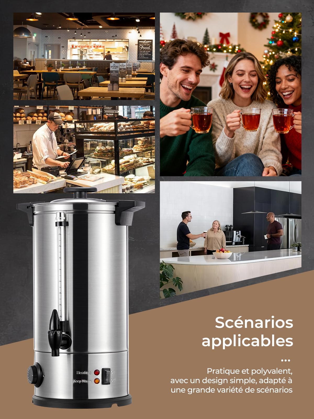 Distributeur de Boissons Chaudes et Vin 10L / 1500W, Autocuiseur Minuteur en INOX Chaud Protection Contre La Surchauffe, 30 à 110 °C, Chauffe-boissons, Appareil Chauffe d'Eau