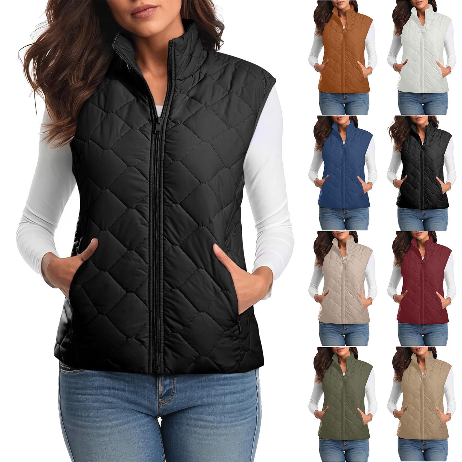 Gilet Femme Sans Manche Doublure Polaire Manteau Femme Hiver Chic Veste De Saison Avec Poche Zippé Doudoune Matelassé Sans Manches Blouson Couleur Unie Loisirs Manteaux Polaire Chaud 2025