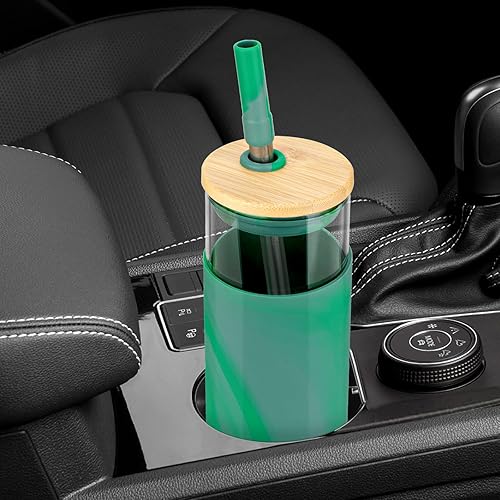 Miniatura 2 de tronco Vaso de vidrio de 20 onzas con tapa de bambú y pajita, taza de café helado reutilizable, taza de batido, taza de té Boba de vidrio, botella