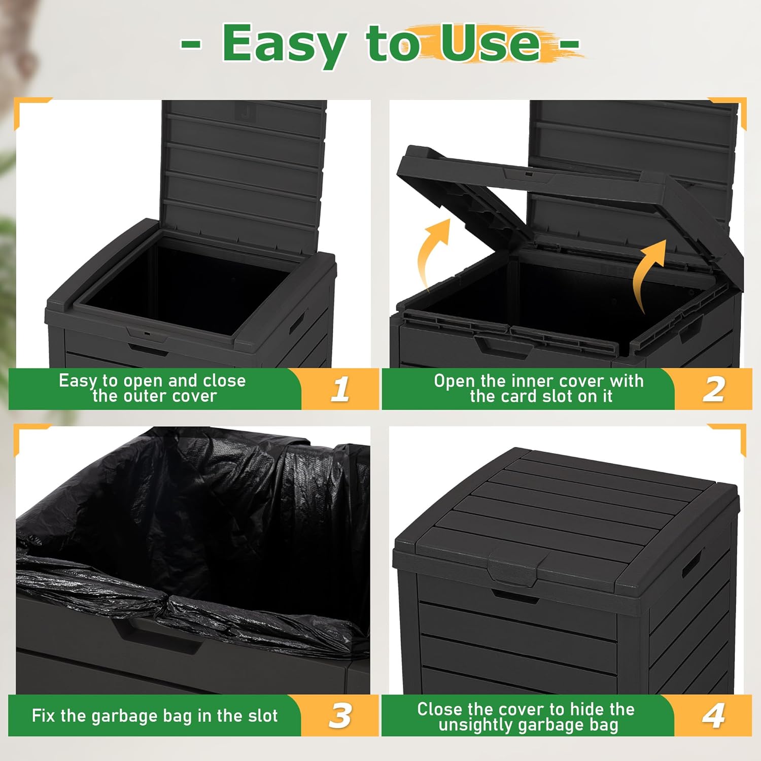 Waterproof Outdoor Trash Can with Lid, Plastic Outdoor Garbage Can with Drip Tray, Large Trash Can Outside for Patio, Garage, Pool, Garden, Backyard & Deck, Black (31 Gallon)
