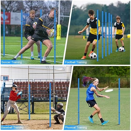 Miniatura 5 de Equipo de entrenamiento de agilidad de fútbol, incluye escalera de agilidad de 20 pies, 6 postes de agilidad ajustables, 10 conos de disco, juego de