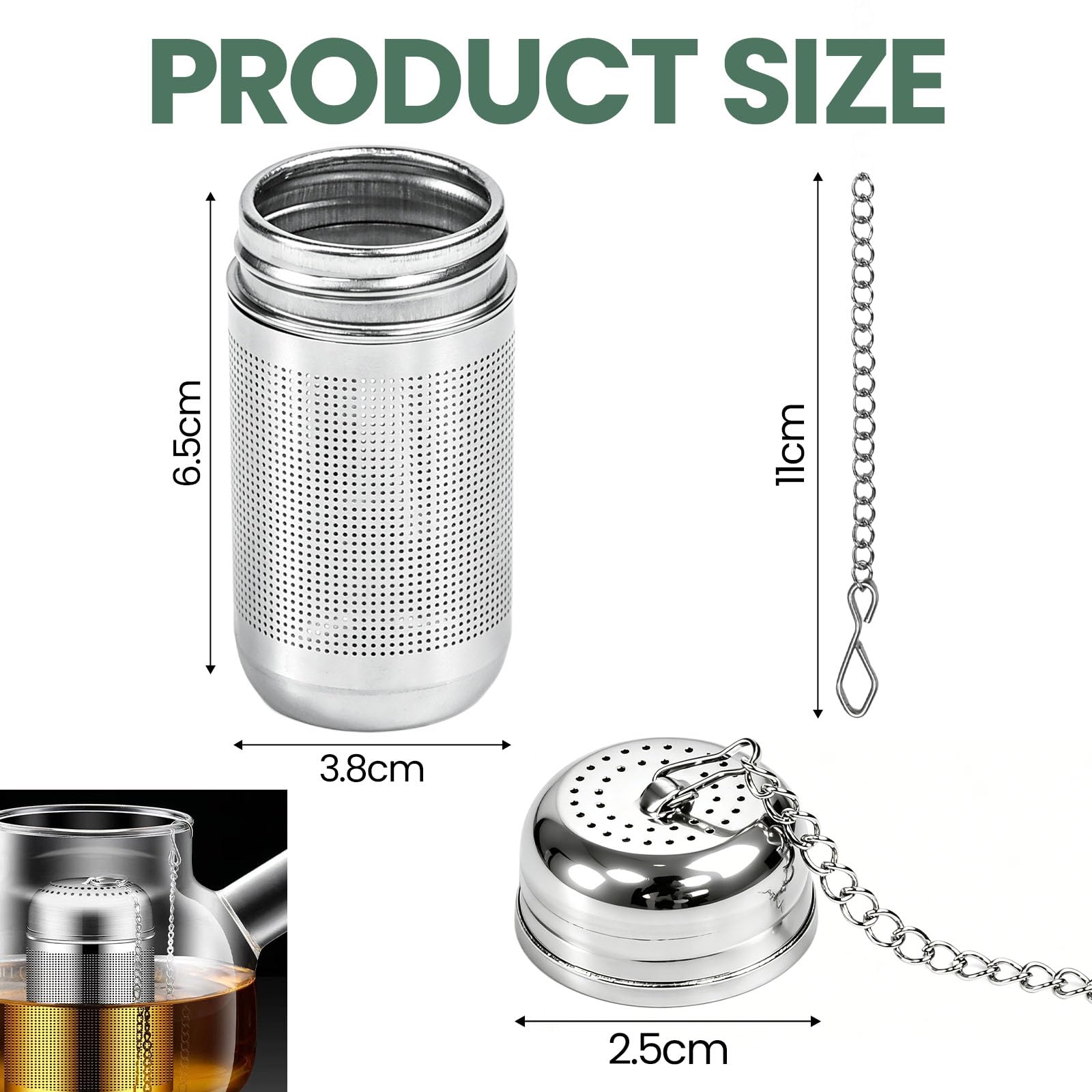 3 Petites Passoires À Thé Inox Avec Chaîne Et Bouchon Passoire À Thé Réutilisable Infuseur Thé Acier Inoxydable 304 Avec Bouchon Et Crochet De Chaîne Convient