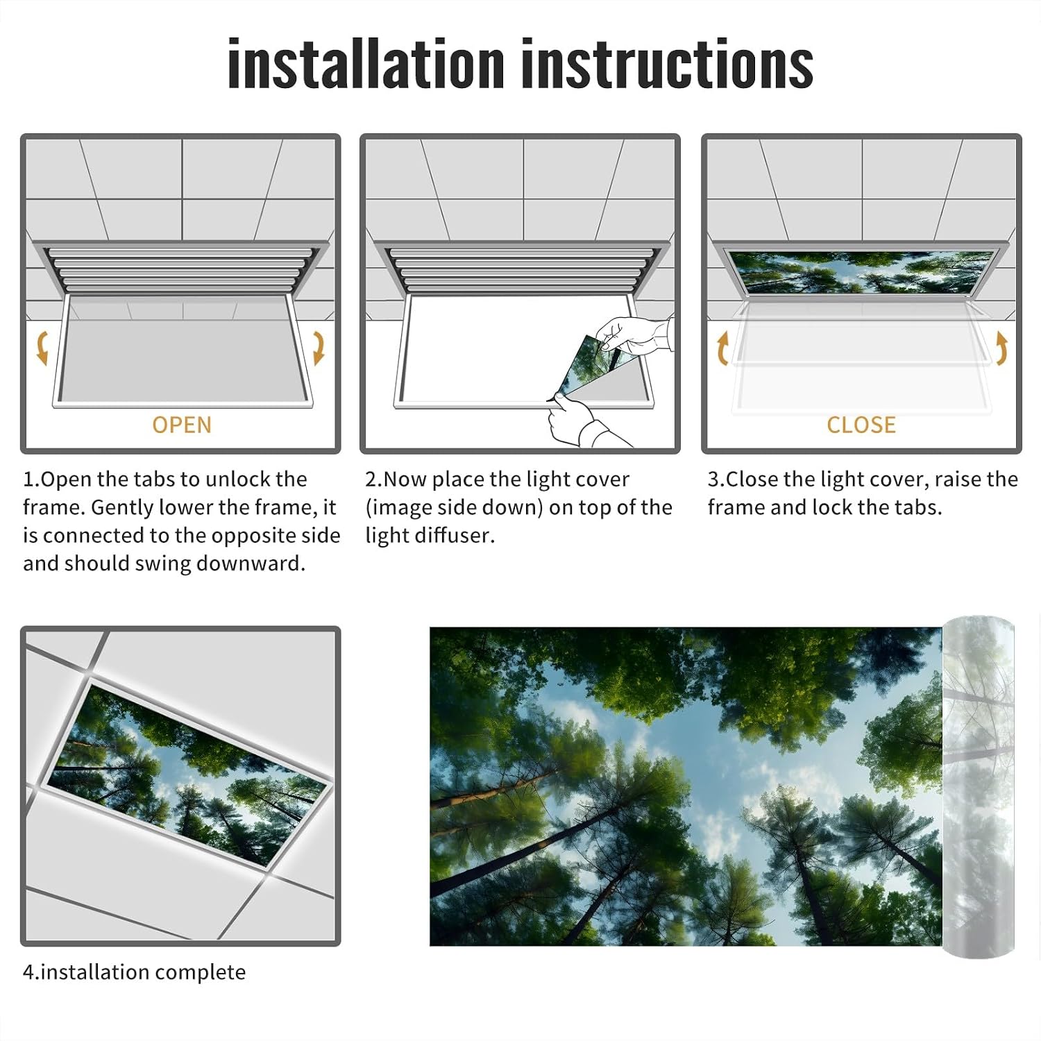 Fluorescent Light Covers 2x4ft Green Trees Ceiling Light Cover for Classroom Office Eliminate Harsh Glare Drop Ceiling Light Cover Filters Home Ceiling Fluorescent Decorations
