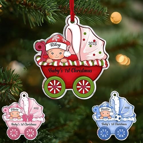 Miniatura 7 de DILYPOD Adorno personalizado para la primera Navidad del bebé 2025-1er adorno de Navidad con texto fotográfico, adornos de Navidad personalizados