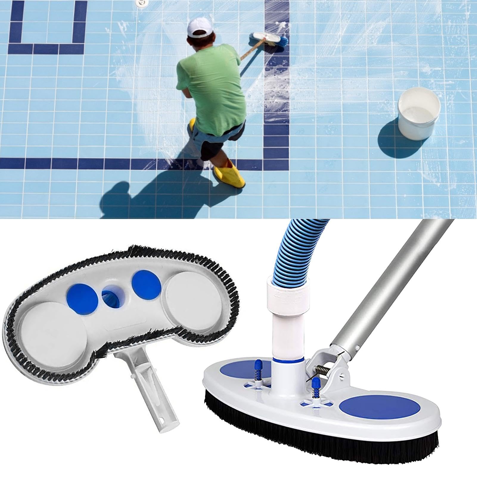 Tête d'aspirateur de Piscine rectangulaire, aspirateur de Piscine Manuel avec Poils latéraux, aspirateur de Piscine pour piscines creusées et Hors Sol, sans Poteau ni Tuyau, équipement de Nettoyage