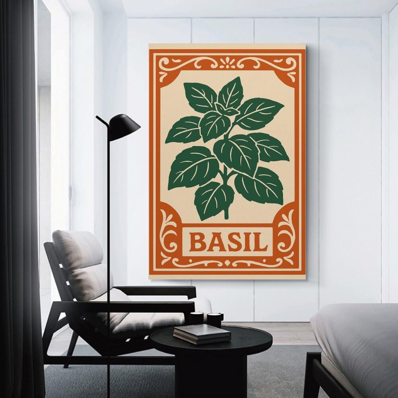 Junmoney Basil Herb Illustration Home Decor Wall Art 12x18inch(30x45cm), for Lounge, Bedroom Or Personal Spaces, Gift Idea for Housewarming And Birthdays
