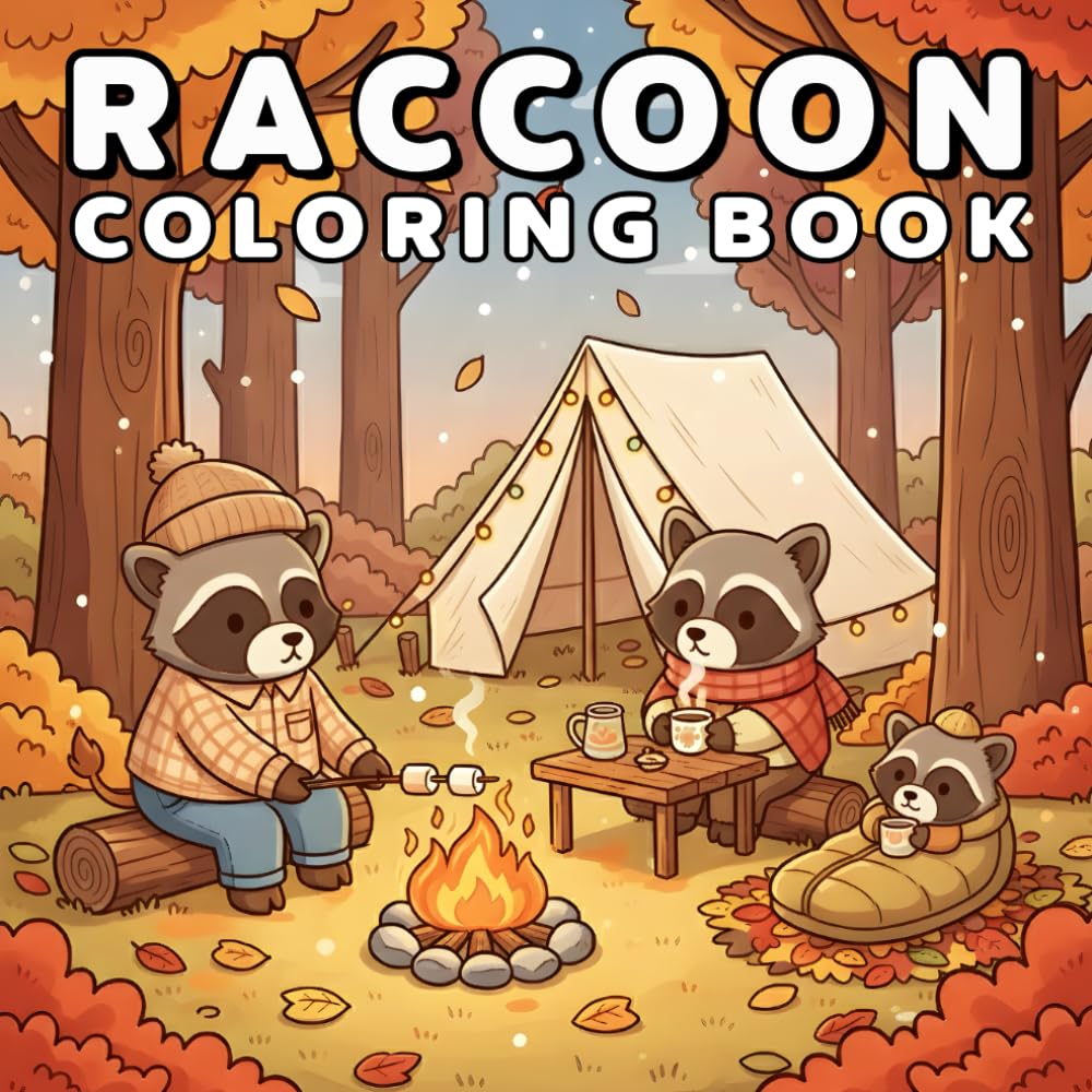 Raccoon Coloring Book: 50+ Cozy Raccoon Coloring Pages for Stress Relief – Easy, Relaxing Designs for Teens and Adults