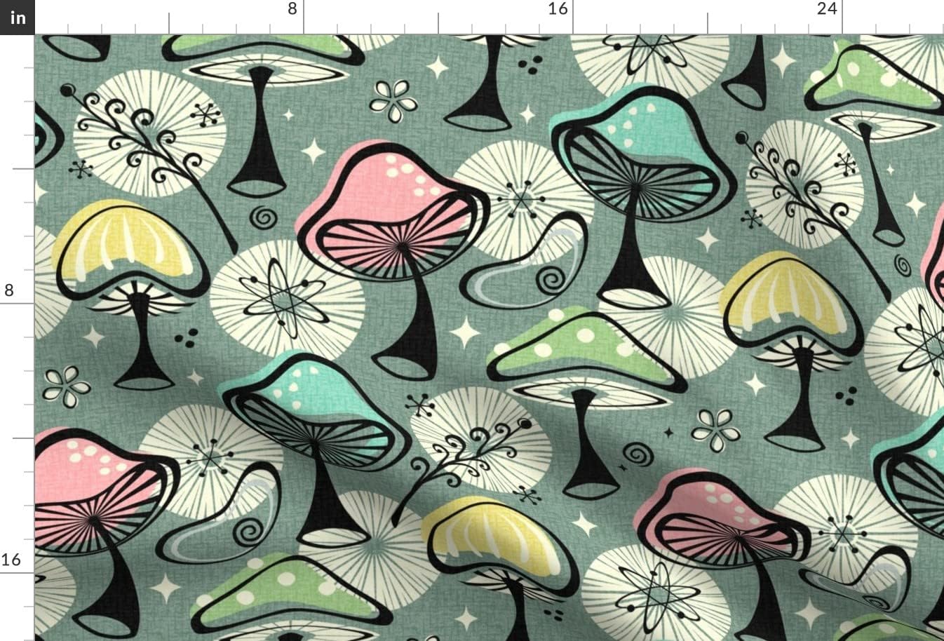 Spoonflower Fabric - Vintage Mushrooms Retro Style Abstract 1950S Fifties Starburst Atomic Printed on Minky Fabric by The Yard - Sewing Baby Blankets Quilt Backing Plush