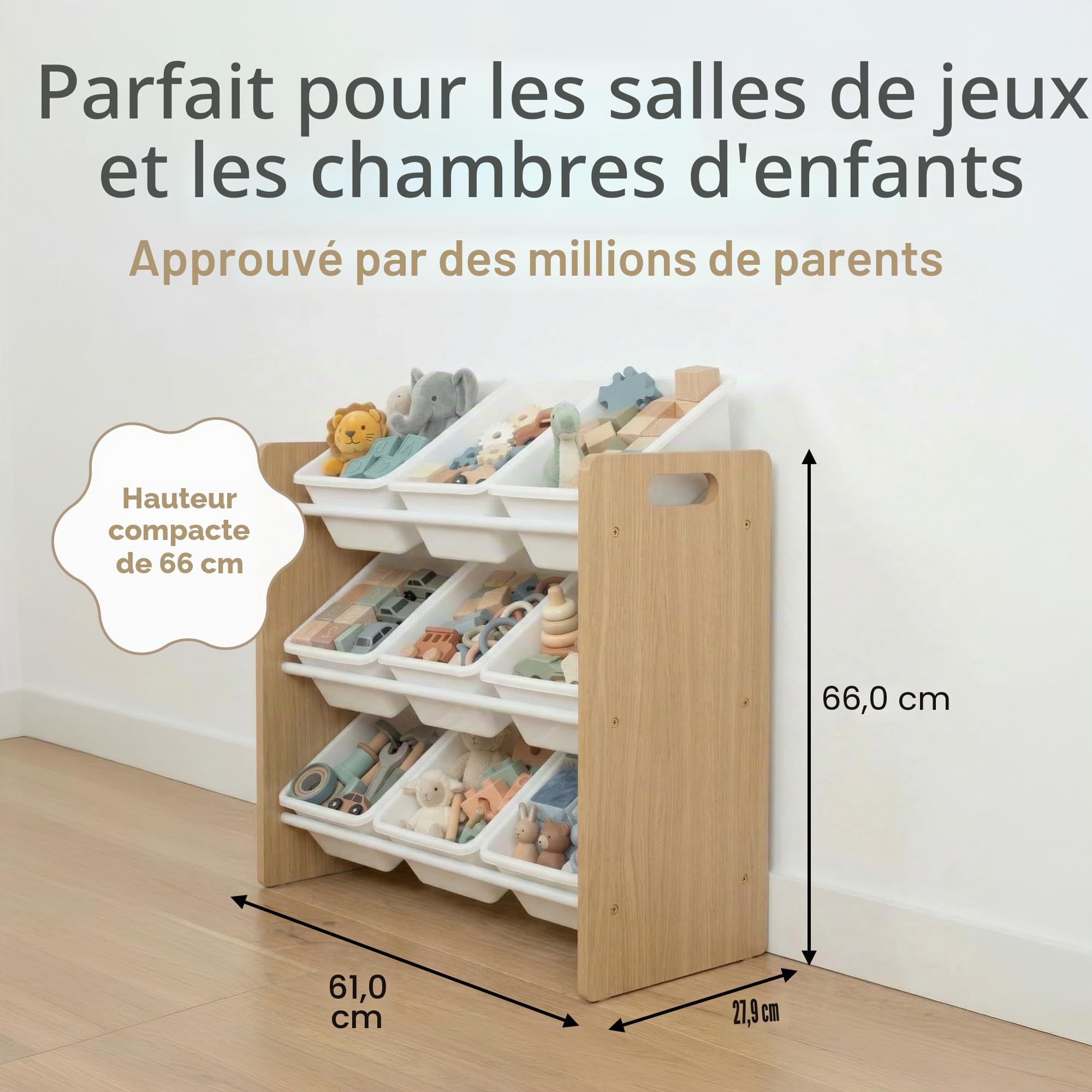 Humble Crew, étagère pour Enfants, Organisateur de Jouets avec 9 bacs de Rangement, Naturel/Blanc