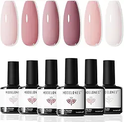 modelones Conjunto de esmalte de gel – Conjunto de esmalte em gel rosa nude de 6 cores para o verão claro neutro rosa esmalte branco quase rosa mergulhe off kit de iniciante de unhas em gel de LED para todas as estações arte de unhas faça você mesmo presentes de manicure