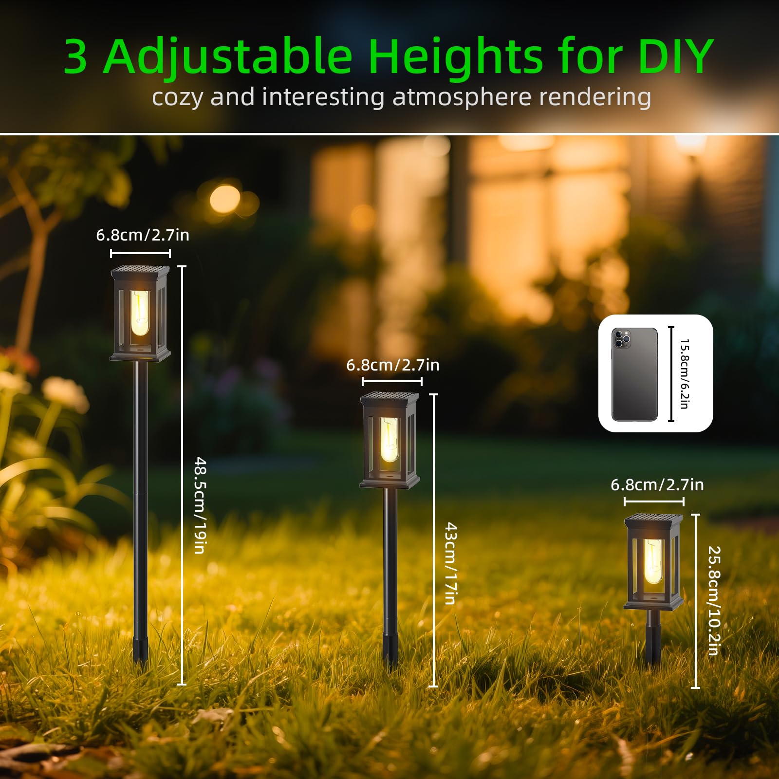Paquete De 6 Luces Solares Para Jardín Exterior, Luces LED Tradicionales De Tungsteno Blanco Cálido De 3000K, Batería De 800 Mah, Impermeables IP65, Ideales Para Parterres,Camino, Césped, Regalo