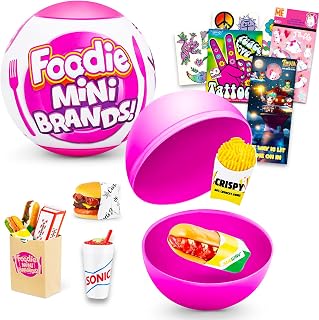 Zuru 5 Surprise Foodie Mini Brands Series 1 Mystery Set - Surprise Mini Food Toys Mystery Bundle with Tattoos, Bookmark, and More | Collectible Food Toys