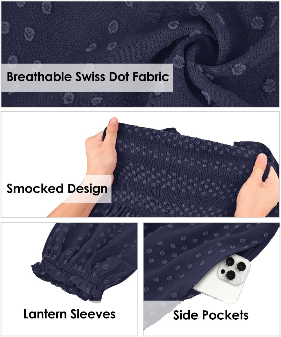 RITERA Plus Size Fall Dresses for Curvy Women Maxi Wedding Guest Long Sleeve Smocked Swiss Dot Winter Dress Pockets XL-5XL - Image 5