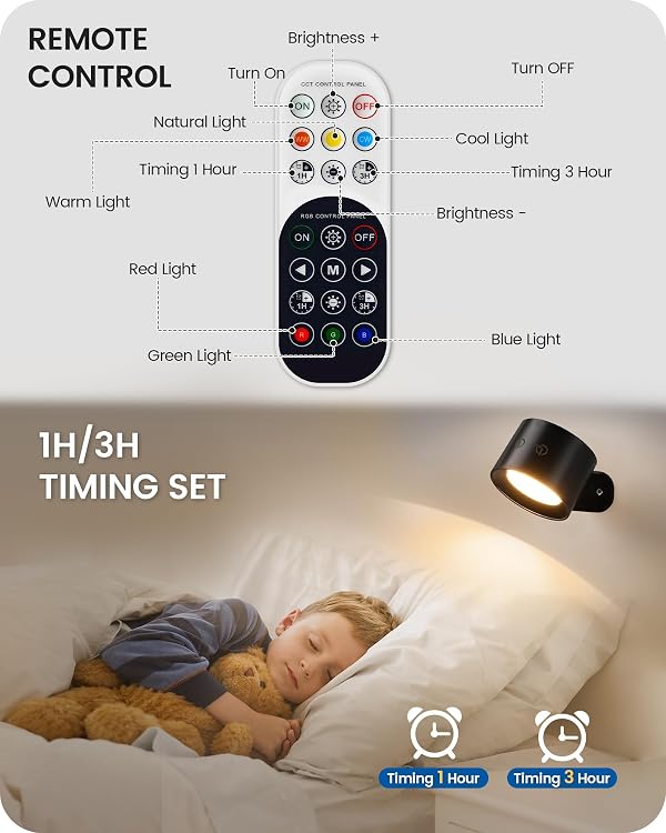 GOEBLESON Battery Operated Wall Sconces 4 Pack, Rechargeable Wall Sconce with Remote Control, 3 Color Temp & 3 RGB & Dimmable, Wireless Wall Mount Light for Hallway, Bedroom, Black B02YBP406 by GOEBLESON - Image 4