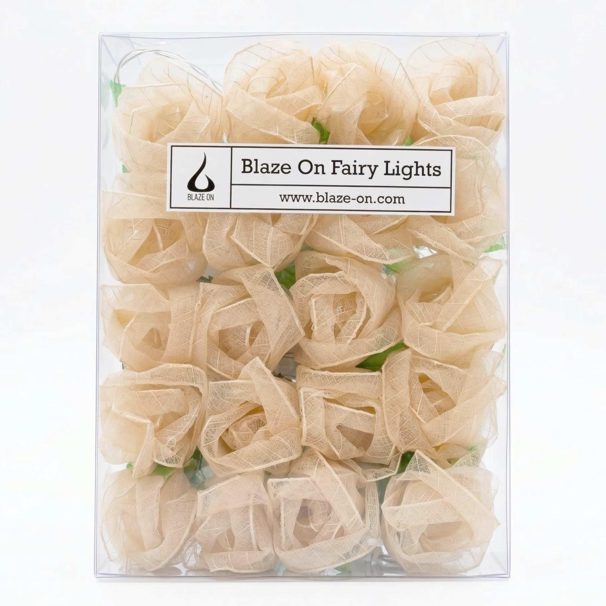 Blaze On County Rose Fairy Lights (Cream) – 20 Warm White LED Handcrafted Roses – USB Powered (Plug Not Included) – Hand-Screened Paper Decorations – Indoor String Lights