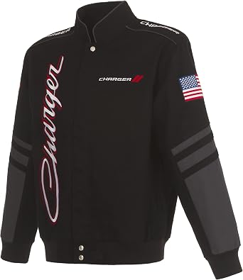 JH DESIGN GROUP Mens Dodge Charger Jacket an Embroidered Classic Twill Coat