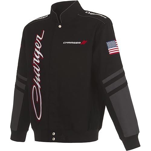 JH DESIGN GROUP Men's Dodge Charger Jacket an Embroidered Classic Twill Coat