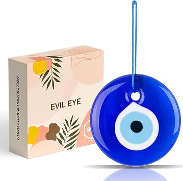 BCS Blue Evil Eye Decor 4.3" Wall Hanging Ornament Glass Handmade Turkish Greek Nazar Amulet Good Luck and Protection Charm for Home, Office, Garden, Door Ojo Turco in Box