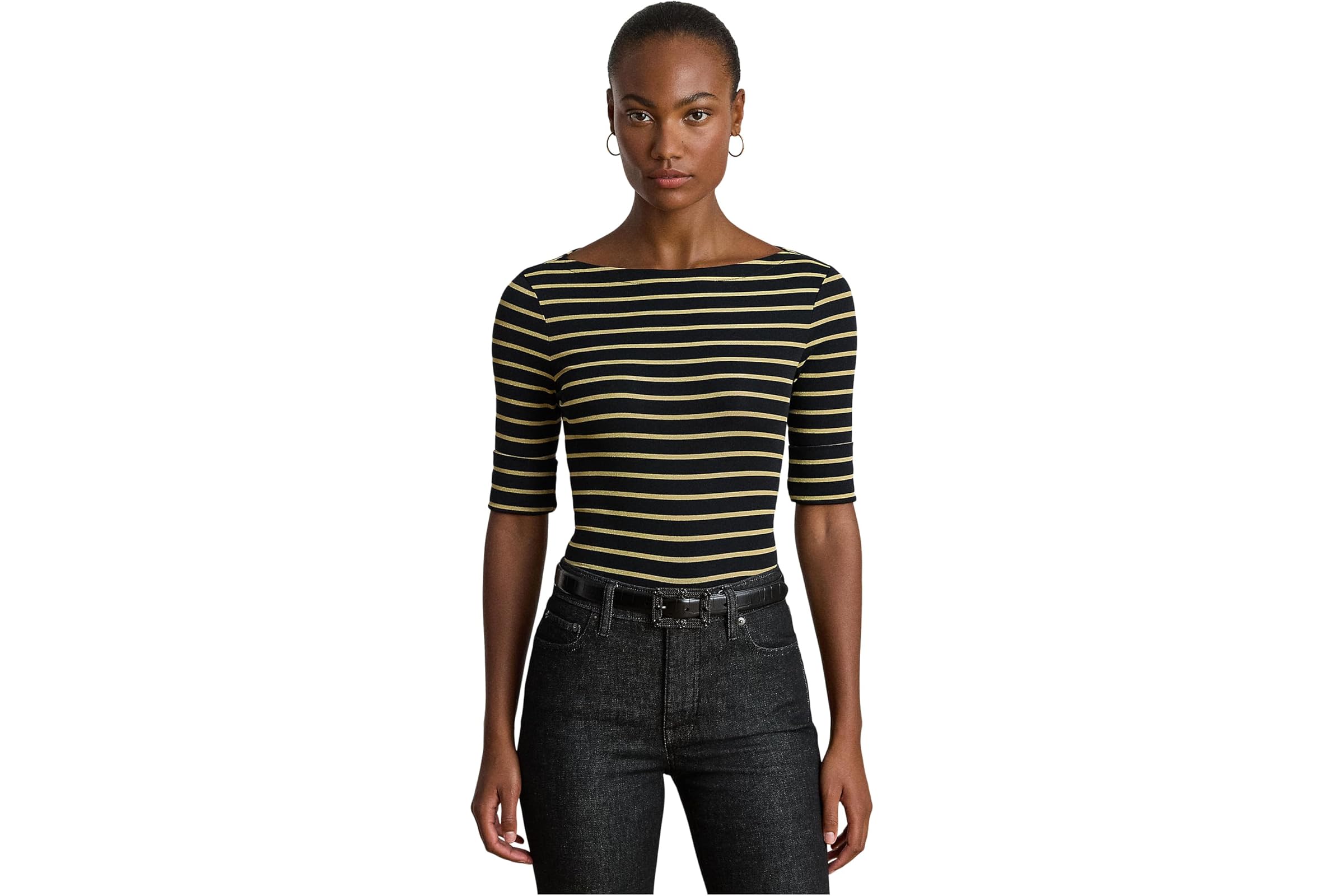 Lauren Ralph Lauren Metallic Striped Boatneck Tee
