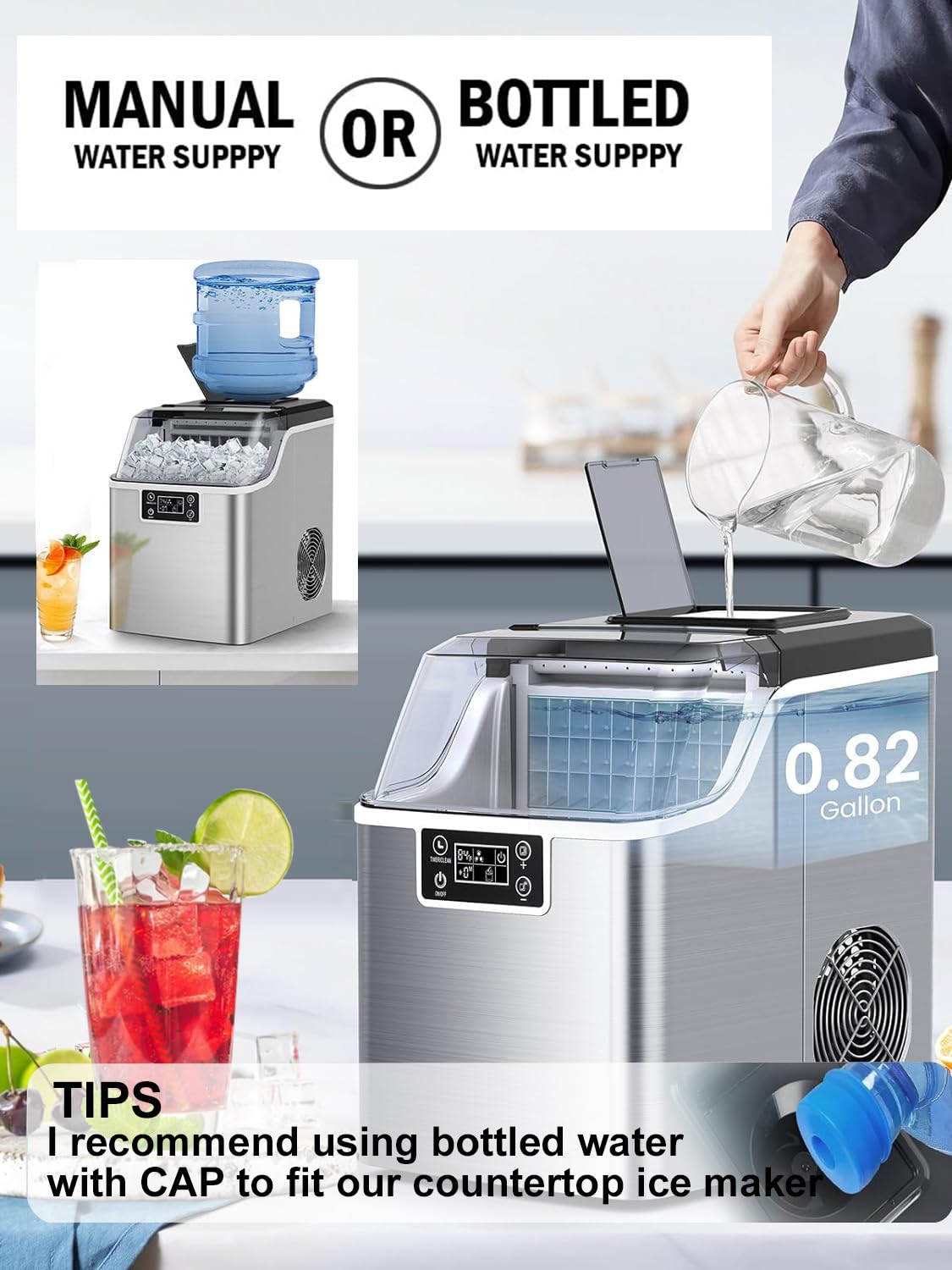 Kndko Ice Makers Countertop, 45lbs/Day, 2 Ways To Add Water, Countertop Ice Maker, 24 Pcs Ready In 13 Mins, Self Cleaning Ice Maker, 24h Timer, Perfect For Home Bar RV, Stainless Steel Ice Maker on Fridge.com - View 5