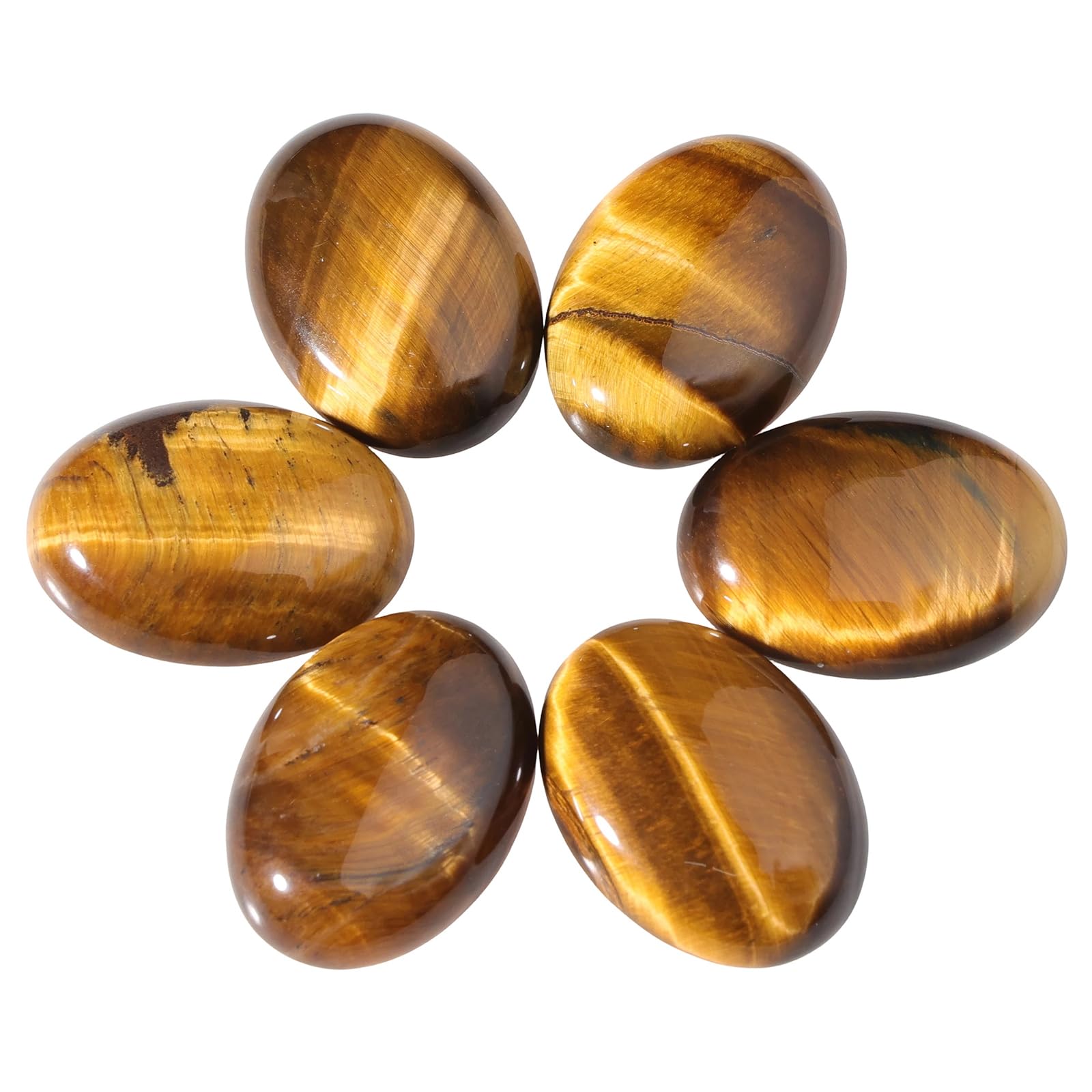 dssmboom 6 Stück Oval Cabochons Steine Flat Back Steinperlen für Schmuck | Tiger Auge Stein Cabochons für Schmuck Herstellung Oval Kristall Steinperlen für DIY-Projekt, Handwerk, Heimdekor, 22mmx30mm