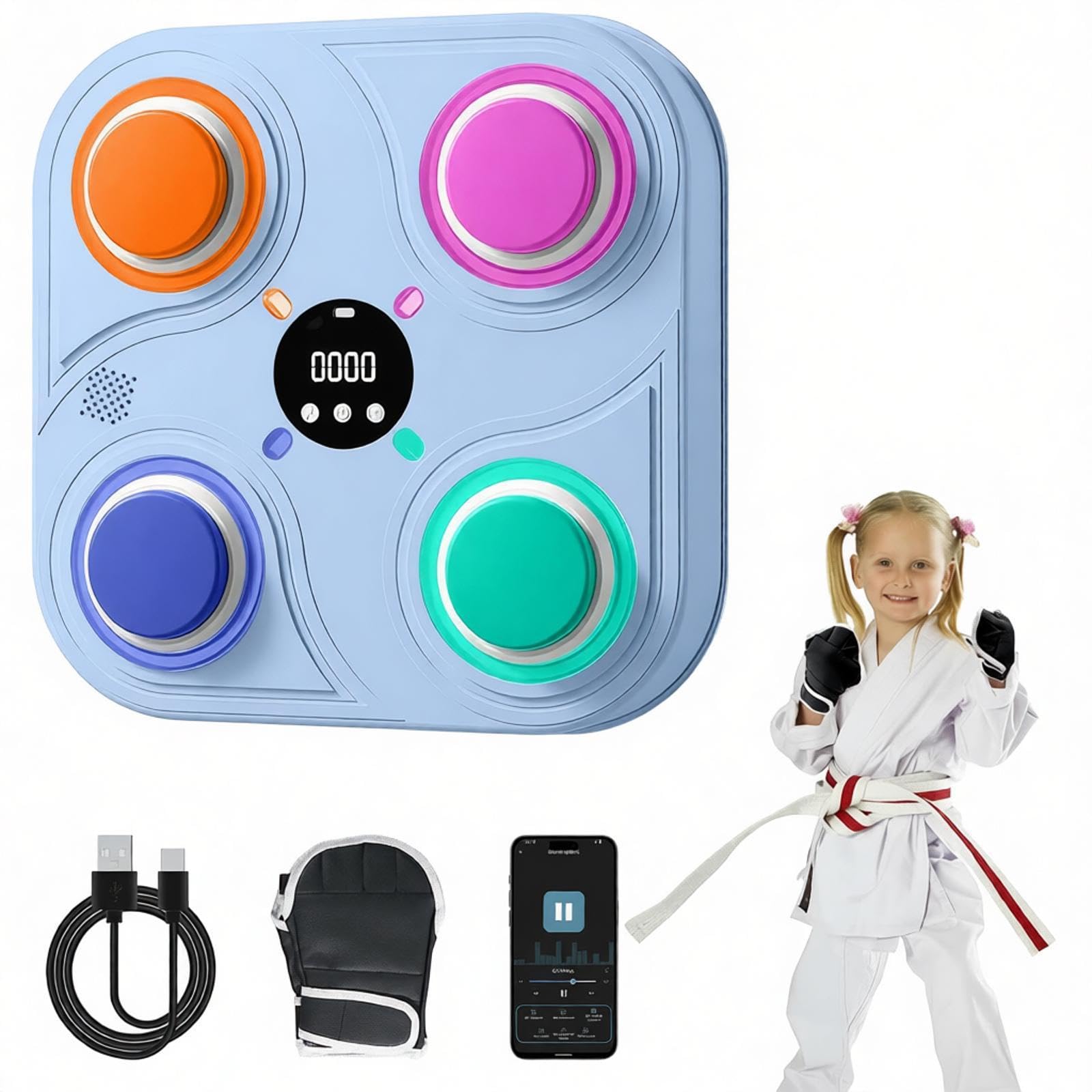 YATOSEEN Music Boxing Machine, Boxing Machine with Gloves and LED Lights, Smart Music Boxing Machine 4 Modes, Boxing Machine Wall Mounted for Kids, Adult and Family (Blue)