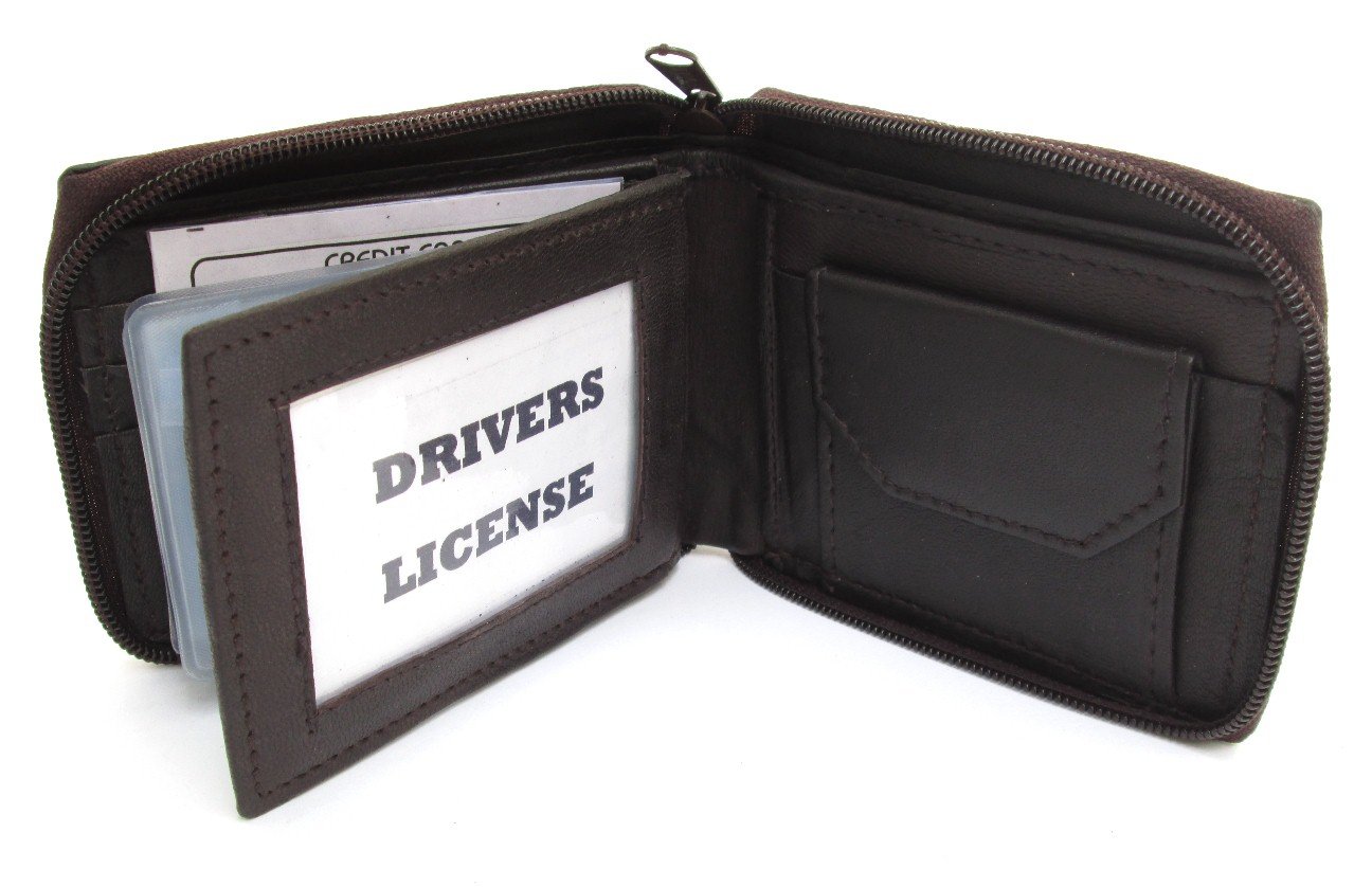 Dangerous Threads Mens Brown Leather Wallet Lamb Zippered Bifold 782b