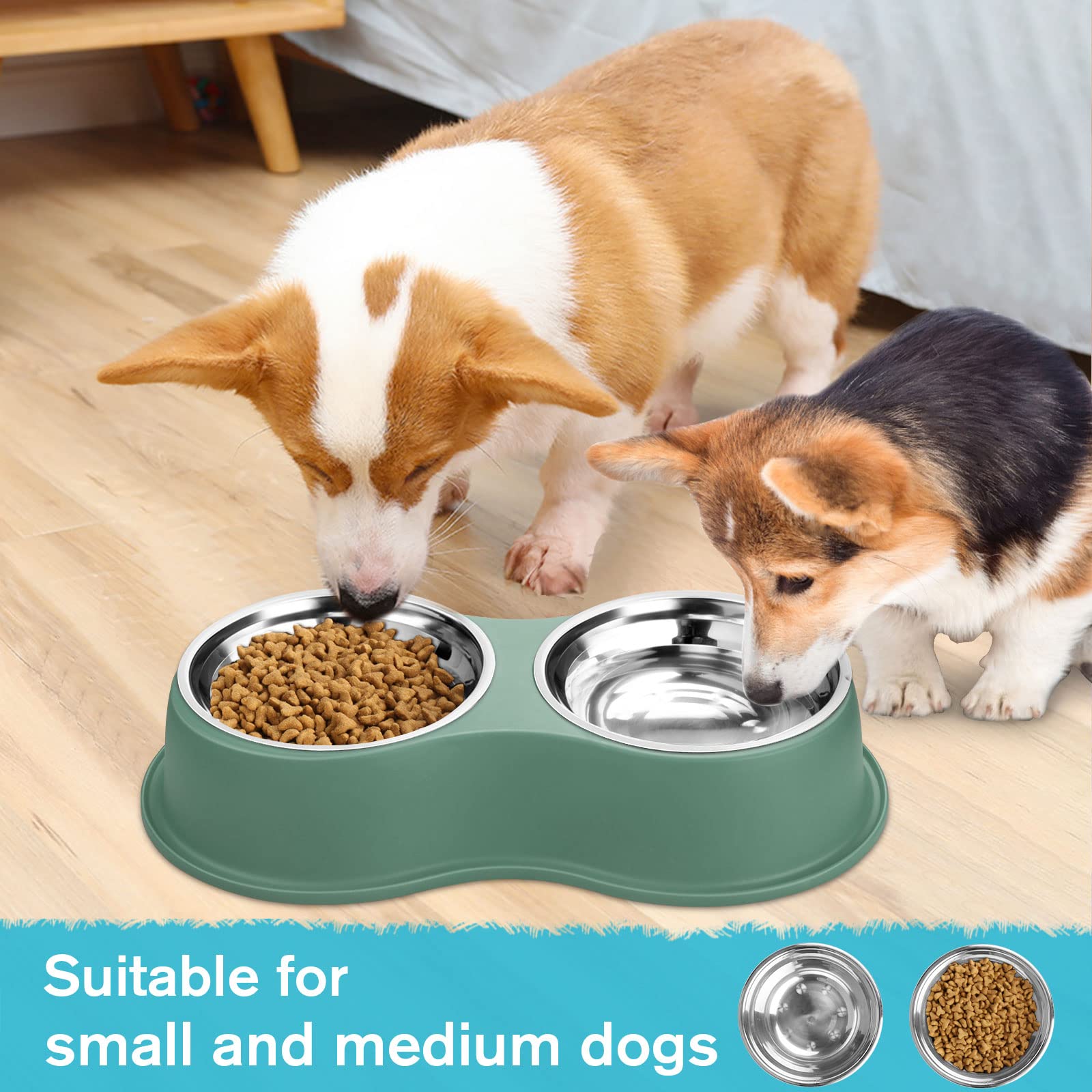 Epetslove Cuencos dobles para perros para agua y comida de acero inoxidable con estación de resina antideslizante, cuencos de comedero para mascotas para cachorros, perros medianos y gatos