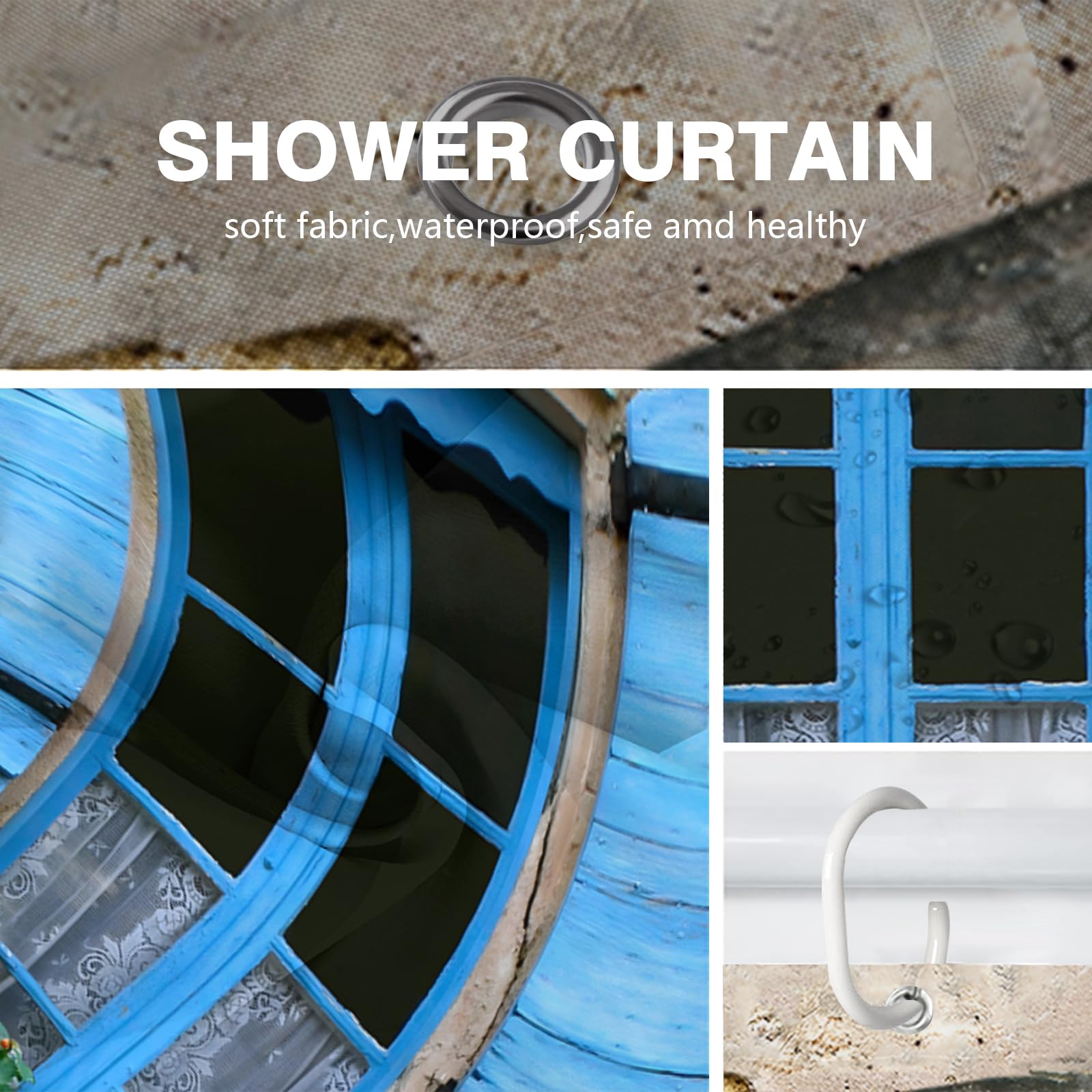 Newhomestyle Garden Blue Window Flowers Shower Curtain, 3D Waterproof European Outdoor Garden Decoration, Quick-Drying Polyester Fabric Bathroom Curtain with 12 Hooks, 180X180cm/ 71X71 in - Image 3
