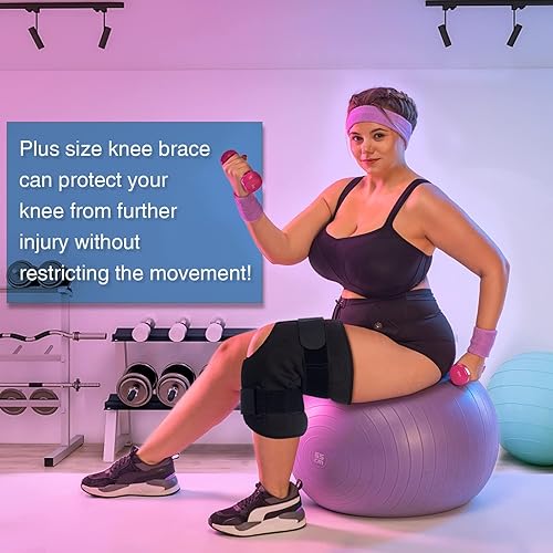 Miniatura 3 de Rodillera de talla grande para hombres y mujeres, rodillera con bisagras con estabilizadores laterales, rodilleras delanteras abiertas para aliviar