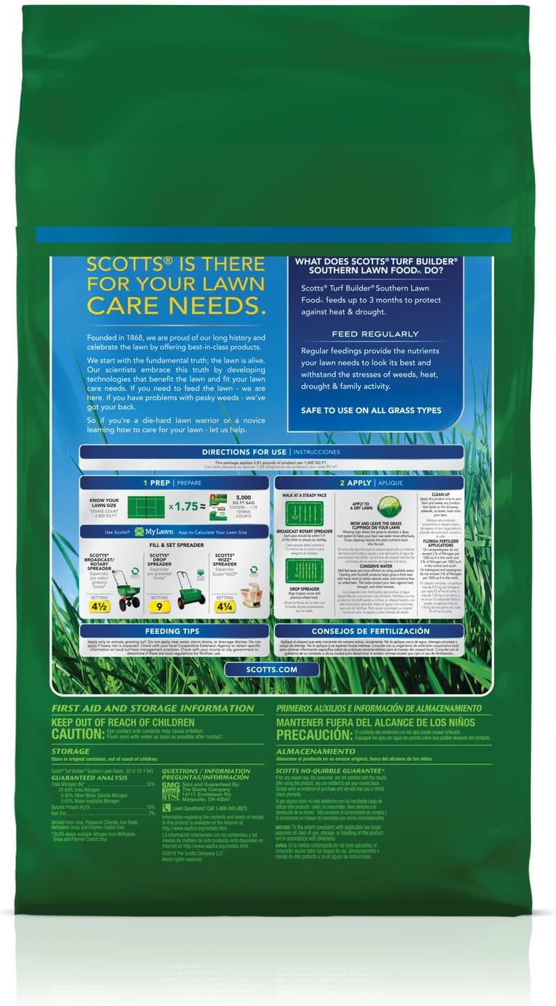 Scotts Turf Builder Southern Lawn FoodFL - Florida Lawn Fertilizer for Grass, Feeds Up to 3 Months, Apply to Any Grass Type, 10,000 sq. ft., 28.13 lb.