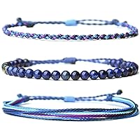 Vista 107 de Handmade Natural Stone Beaded Healing Bracelet Gift for Men Adjustable Rope String Bracelet (picasso jasper, Adjustable)