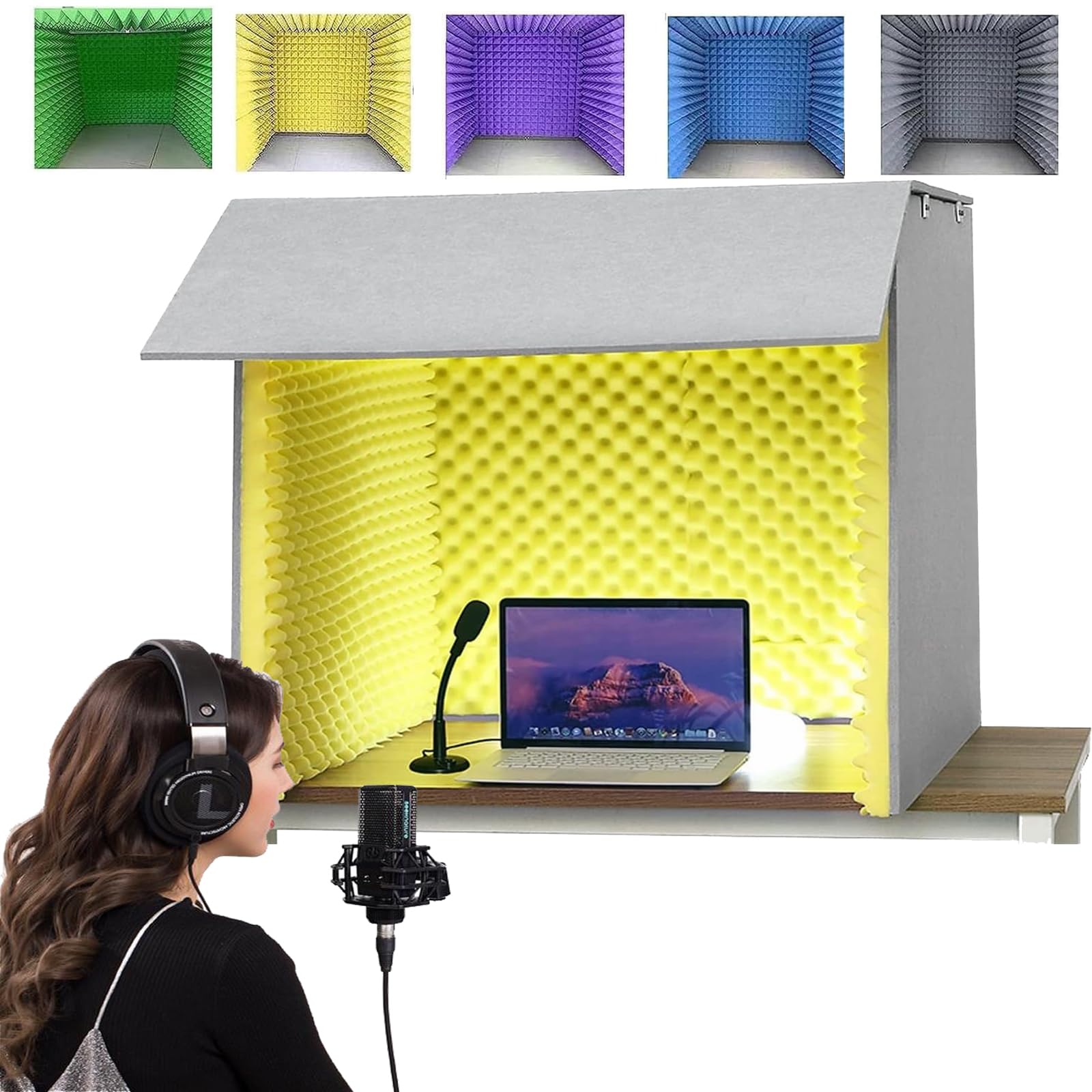 Caja de grabación de sonido portátil - Cubierta insonorizada de Escritorio,Caja de Cabina de Sonido portátil Hecha a sí Misma,Escudo Absorbente de Voz,Espuma Absorbente de Alta densida