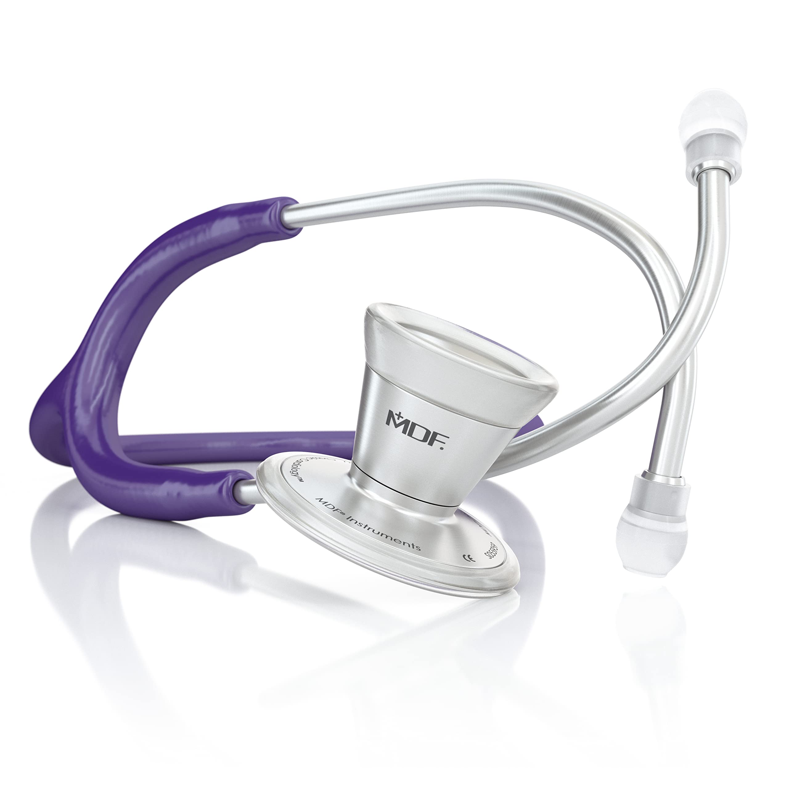 MDF Instruments Klassisches Kardiologie-Zweikopf-Stethoskop - mit Bruststück und Kopfteil aus rostfreiem Stahl (MDF79708) (Lila)