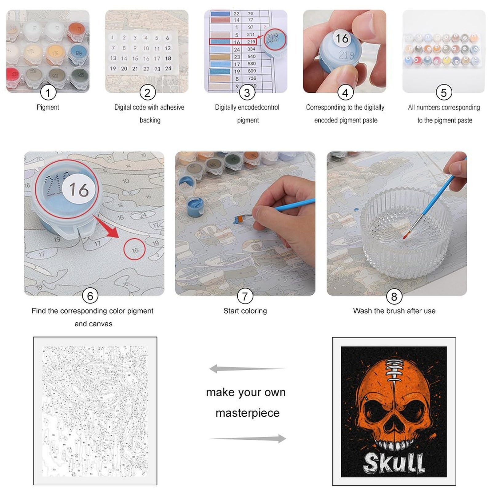 Malen nach Zahlen für Erwachsene, Motiv: Totenkopf, Fußball, lustiges Malen-nach-Zahlen-Set für Erwachsene, Baumwolle, digitales Ölgemälde, Heimdekoration, Geschenk, 75 x 60 cm
