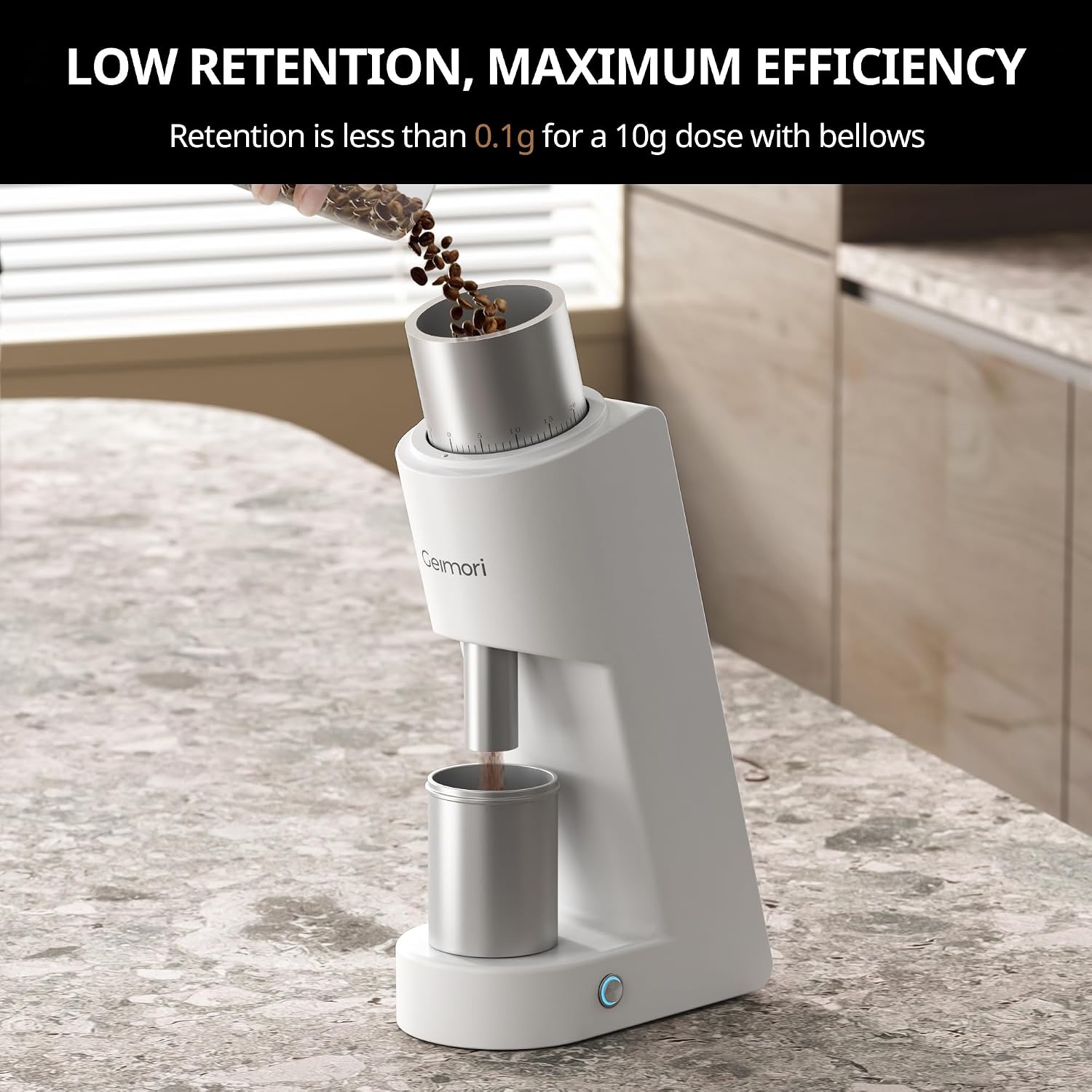 Single Dose Coffee Grinder,Wirsh Geimori GU38 Coffee Grinder with 38mm 6-Core Stainless Steel Conical Burr, 0.02mm Stepless Adjustment, Low Retention Espresso Grinder with Magnetic Dosing Cup,White image 4