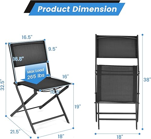 Miniatura 3 de Tangkula Juego de 4 sillas plegables para patio sillas de camping portátiles para exteriores con respaldo y asiento de tela transpirable sillas de