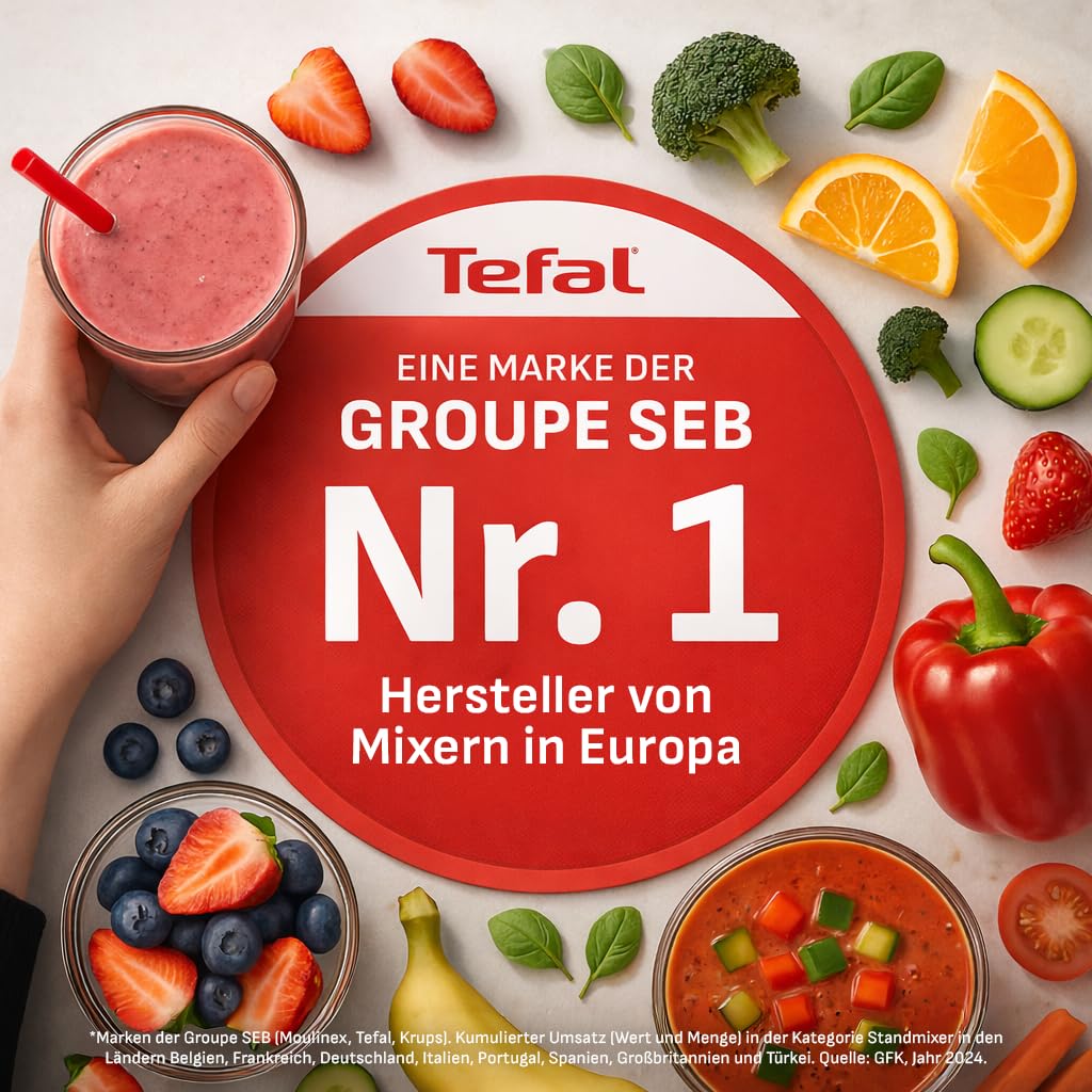 Tefal PerfectMix Cook Hochgeschwindigkeits-Standmixer, mit Kochfunktion, 1400-Watt-Motor, 10 Auto-Programme, heiße und kalte Rezepte, abnehmbare Klingen, inkl. Dampfkorb, Silber/Schwarz, BL83SD30