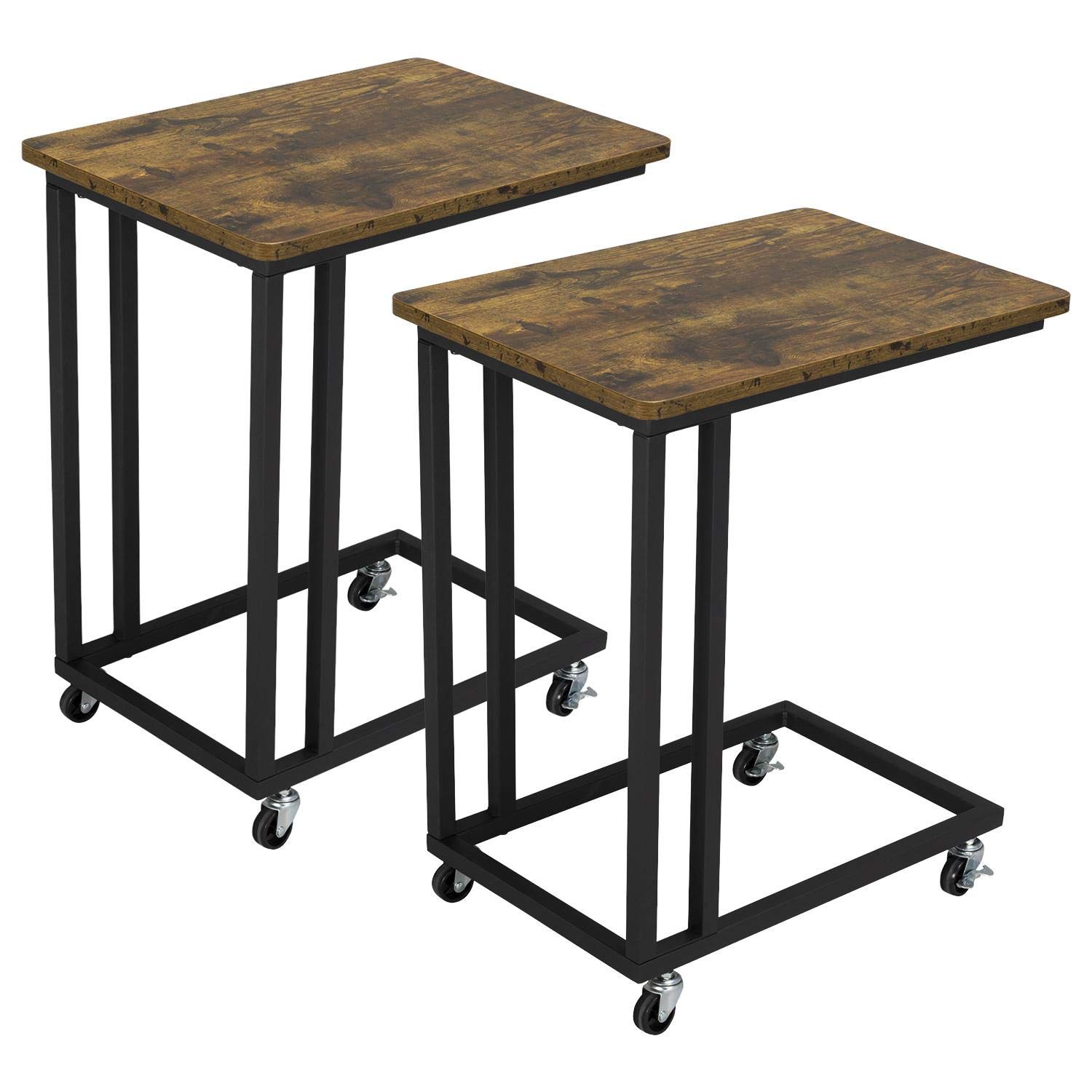 Yaheetech 2 x Mesa Auxiliar con Ruedas 50 x 35 x 60 cm para Salón Sofá Cama Dormitorio de Café Estilo Vintaje Retro Mesita Lateral Ordenador de Madera