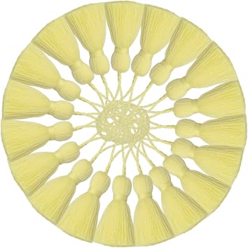 amokk Chunky Bookmark Tassels with Hanging Loop Small Tassels for Jewelry Making Hand Craft 4.3-inch 20 Pcs Light Yellow