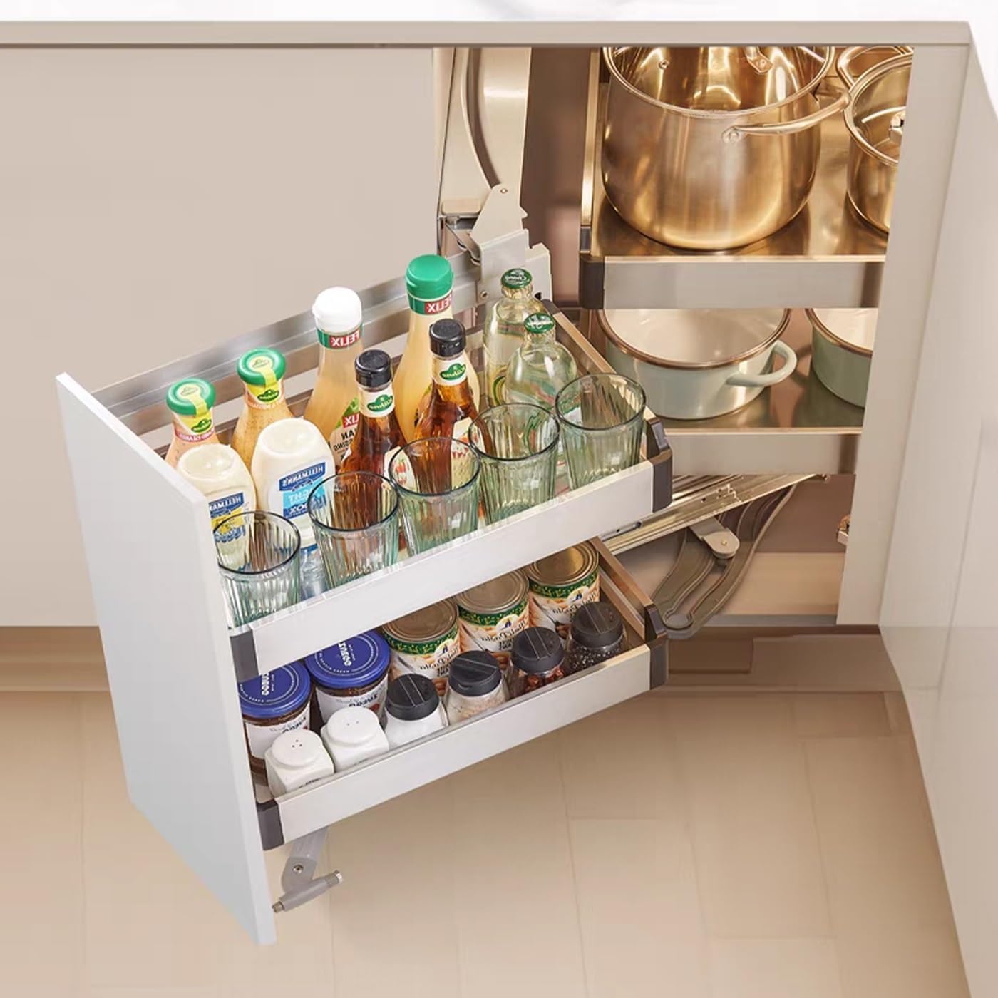 Gdrasuya10 2 Tier Corner Blind Cabinet Pull Out Organizer, 4 Shelves Corner Pull Out Cabinet Stainless Steel Slide Out Kitchen Cornér Cabinet Organizer Shelf for 15" Opening Door (Left)