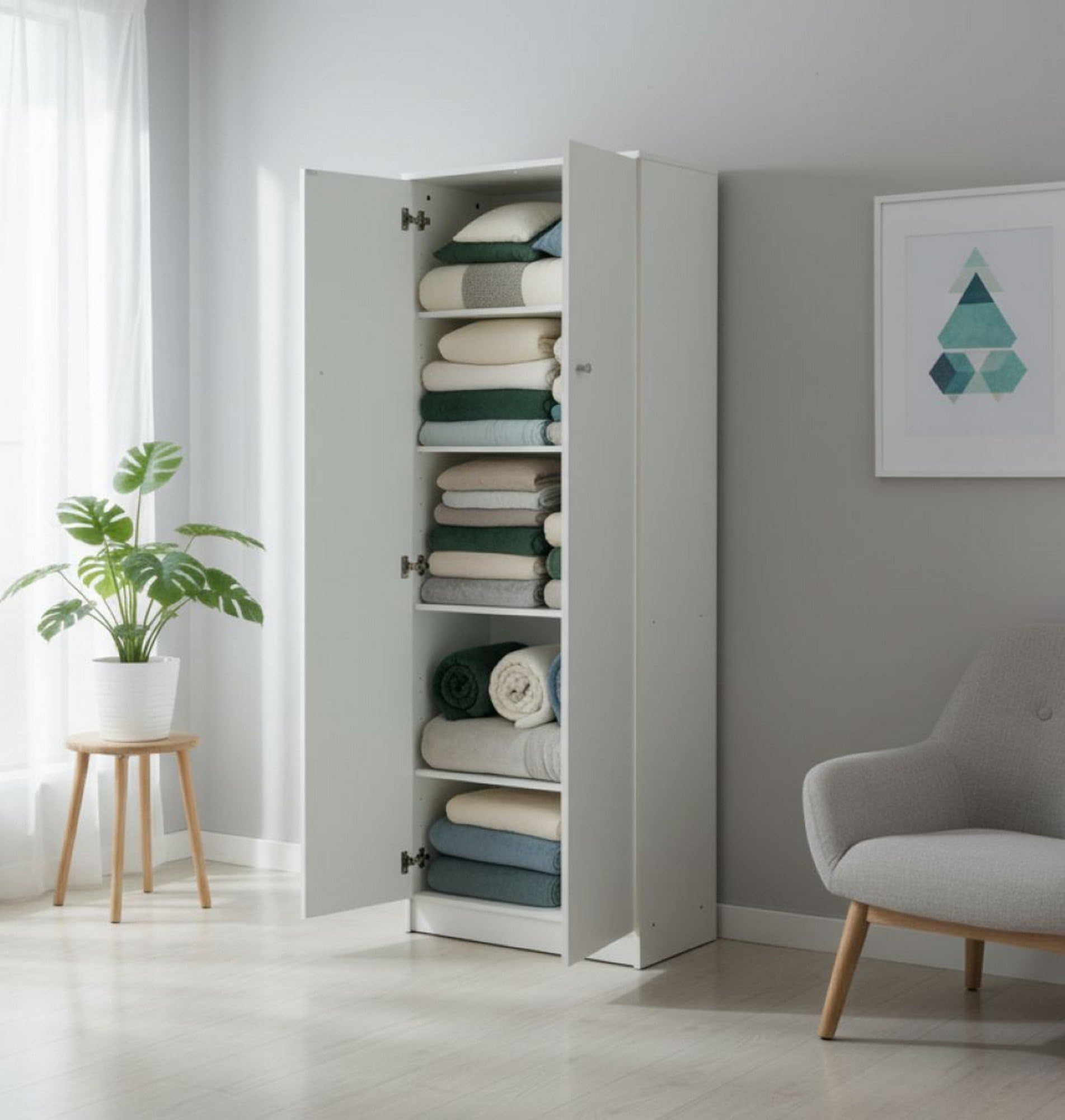 Dmora - Armadio multifunzione a due ante, colore bianco, cm 62 x 34 x 183
