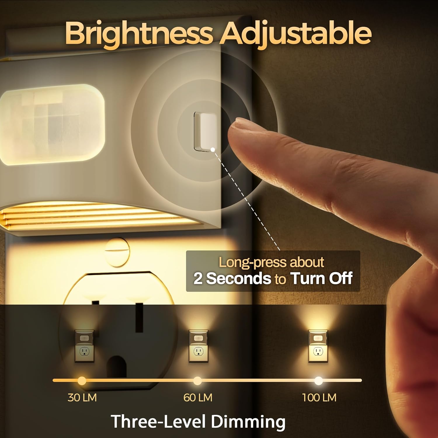 DORESshop LED Night Light[2 Pack], Night Lights Plug into Wall, 3 Mode Motion Sensor Night Light Plug in, Dusk to Dawn Sensor, Nightlights for Adults, Bedroom, Bathroom, Hallway, White Cover