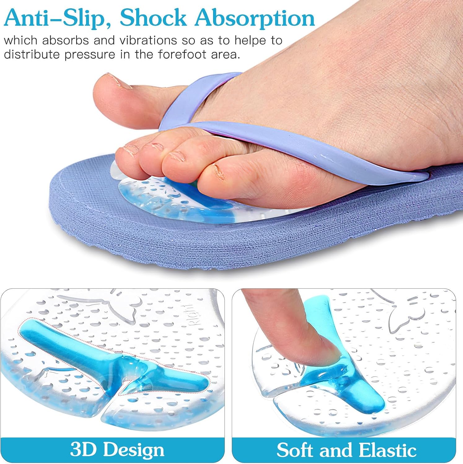Gel Forefoot Pads Toe Post Cushioning for Sandals