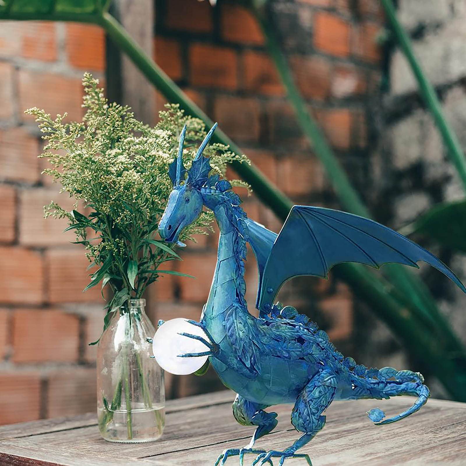 Figura Drago Giardino A Energia Solare Con Luci LED – Scultura Resina Per Esterni, Luce Da Prato