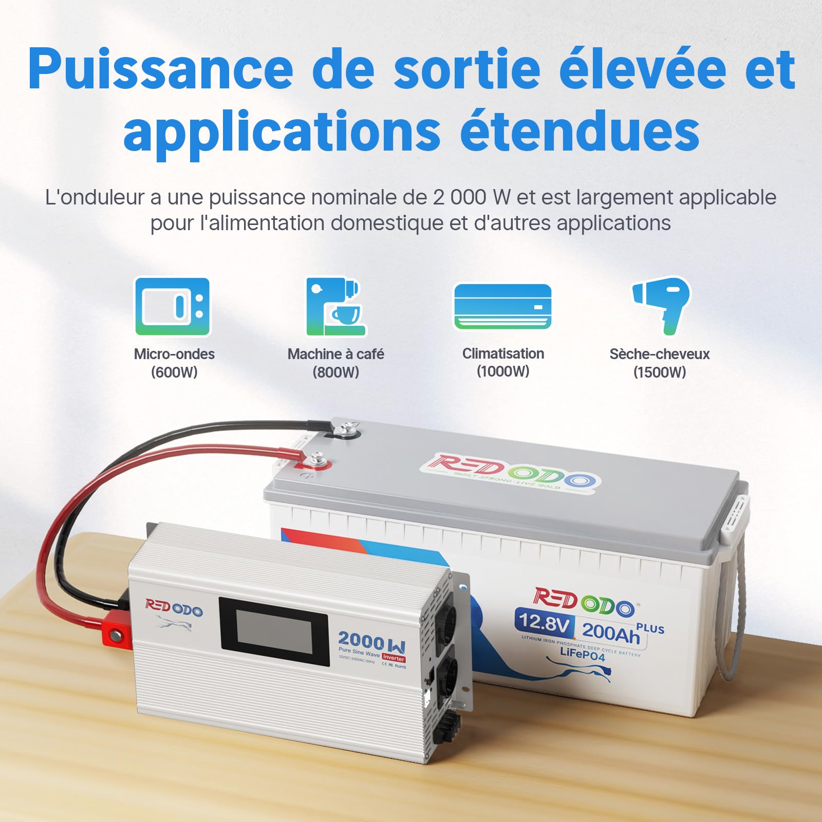 Redodo Onduleur à Onde Sinusoïdale Pure 2000W 2V DC à 230V AC Convertisseur pour Womo, Camping, Onduleur Solaire avec 2 x Sorties AC, Ecran de Contrôle avec Affichage de l'Etat en Temps Réel