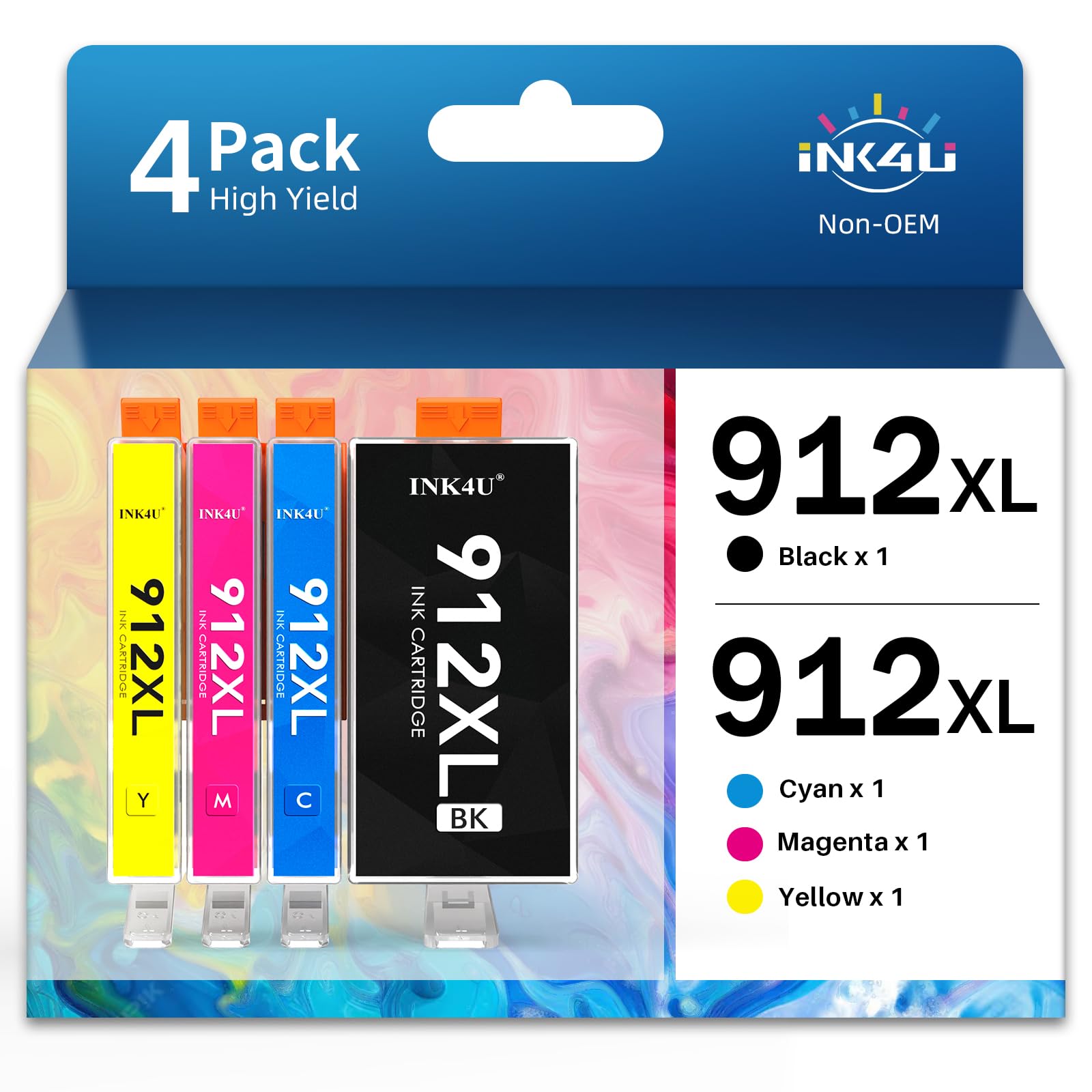 INK4U 912XL Multipack Cartuchos (Alta Capacidad, con Chip) Compatible con HP 912XL 912 Tinta Compatible con HP Officejet 8012, 8014, 8015, 8017, OfficeJet Pro 8022, 8023, 8024, 8025